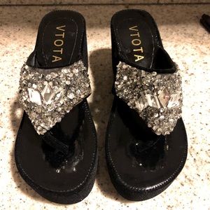 NEW-VELVET JEWELED SANDALS-NEVER WORN